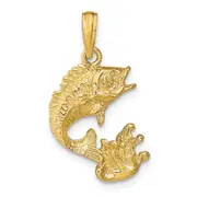14k Yellow Gold Polished Bass Fish Pendant