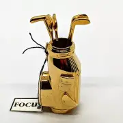 Vintage Focus Gold Golf Bag Miniature with Clubs - Desk Clock Collectible