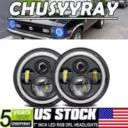 For 1963-1978 Chevy Nova Halo RGB 7" 2 LED Headlights Bluetooth Wireless Control (for: Fiat)