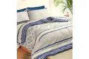 Amsons 100% Cotton Quilt Cover Set - Hampton - Cream/Blue with extra pillowcase pair