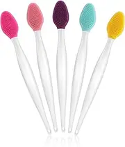 5 Pcs Lip Brush Tool Gentle Lip Scrub Double-Sided Silicone Mini Exfoliating Gloss Applicators Makeup Cleansing Kits for Smooth Soft Bright Healthy Men Women