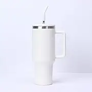 40 oz Tumbler with Handle and Straw, Insulated Travel Mug for Men Women - Leakproof Stainless Steel, 6 Layers of Insulated Barriers, Curved Detachable Straw Design with Silicone Nozzle (White)