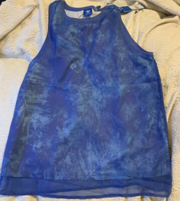 NWT Adidas CF9966 Womens Med Ocean Elements OE Tank Top Blue Chiffon mesh sheer