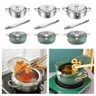 Deep Fryer Pot Janpanese Style Tempura Frying Pot with Lid Flat Bottom
