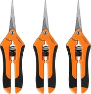 VIVOSUN 3-Pack 6.5 Inch Gardening Scissors Hand Pruner Pruning Shear with Straight Stainless Steel Blades Orange