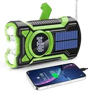 Waterproof Emergency Radio, Solar Hand Crank Radio, Portable AM/FM/NOAA Weather Radio with Cell Phone Charger, LED Flashlight, SOS Alarm, Survival Radio for Home Outdoors Emergency Green
