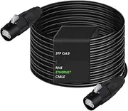 Cat5/6 Ether CON Extension Shielded Cable Male to Male/Female Indoor&Outdoor STP/SFTP Cable with Button Waterproof RJ45 0.3-20M(1031-CAT6-Out-BK,20M)