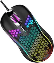 TINEASUR 1Pc Honeycomb Shape Wired Gaming Mouse with RGB Lights Ergonomic Design for Comfortable Use for Durable Hollow Out Structure Black