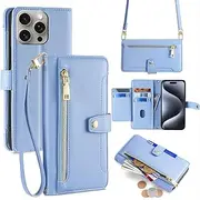Compatible with Tecno Camon 19 Neo Flip Kickstand Lanyard Zipper Card Slot Wallet Case Blue