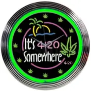 ITS 4:20 SOMEWHERE GREEN NEON CLOCK SIGN LAMP LIGHT NEONETICS MAN CAVE GARAGE