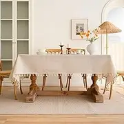 Anaado Cotton Table Cloth for Dining Table 4 Seater, Linen Table Cover Picnic Tabletop Decorations, Beige, 55''x70''