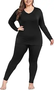 [COOTRY] Plus Size Thermal Underwear for Women Long Johns Base Layer Winter Top and Bottom Sets