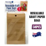50Pcs Kraft Paper Bags Zip Zipper Lock Resealable Window Pouches Heat Seal Au