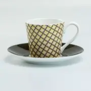 Bone China Black Brown Espresso Coffee Cup Saucer, Set of 4