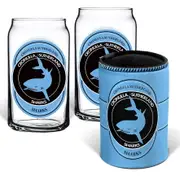 Cronulla Sharks NRL Set of 2 Can Shaped Glasses and Can Cooler Gift Set