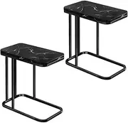 SOGA 2X 30x50cm Black Ceramic Sofa Side Square Mini Table w/Black Metal Legs