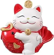 Mini Japanese Maneki Neko Lucky Fortune Cat Figurine - Maneki Neko Lucky Cat Figurines with Fish, Caishen Cat, Cute Wealth Cat Figurines Fortune Decor Ornaments for Home Decor