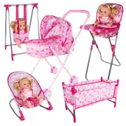 Kids Pushchair Deluxe Buggy Childrens Baby Pram Doll Cot Stroller Great Fun Toy