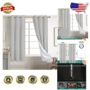 Elegant Light Grey 100% Blackout Curtains with Grommets for Bedroom - Set of 2