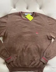 ETRO Milano Pullover Wool Knit Logo Crew Neck Brown Sweater Men's L Size