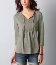 NWT Ann Taylor Loft Slubbed Peasant Tunic with a Tie, Gray, XS