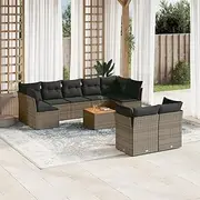 10 Piece Garden Sofa Set with Cushions Grey Poly Rattan, Garden Furniture Sets