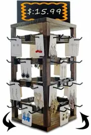 Wooden rotating Jewelry Display Stand with Removable 48 Hooks advertising boa...