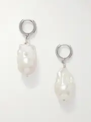 [Gohar World] Gohar World - Host Silver Pearl Hoop Earrings - White - One size One size White