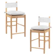 Set Of 2 Casey Wooden High Back Rest Kitchen Counter Bar Stools W/ Cushion White/Oak