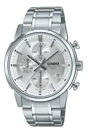 Casio Chronograph Stainless Steel Silver Dial Analog MTPE510D-7AV 50M Mens Watch