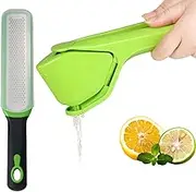 2 PCS Citrus Tools Set, Premium Lemon Squeezer & Citrus Zester Combo, Foldable Manual Fruit Juicer for Maximum Juice Yield, Finely Shred Lemon Zester Tool for Fine Citrus Zest Cheese Nut & Spices (GN)