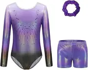 [Kiscorpse] Gymnastics Leotards for Girls Gradient Sparkly Ballet Leotards Athletic Dancewear Long Sleeve/Sleeveless Sparkle Leotard Dancing for 5-12 Years
