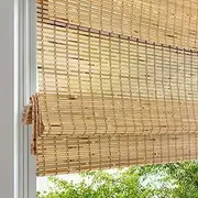 LANTIME Cordless Wood Window Blinds, Bamboo Sheer Light Filtering Woven Roman Shades, Tiger Wood, 33.5" W X 48" H