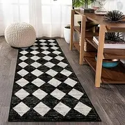 Lahome Moroccan Trellis Runner Rug - 2x6 Washable Black Bathroom Runner Rug Laundry Room Carpet Runner, Modern Soft Non Slip Indoor Floor Accent Mat for Bedside Kitchen Hall Bar Entryway RV