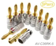 5-Pairs Gold Plated Screw-Type non-magnetic Banana Plugs, AV-C36RK-5