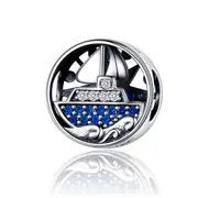 925 Sterling Silver Blue Zircon Sailing Charm For Diy Bracelets