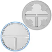 2 Pack Stainless Steel Kids Plates with Suction, 9” Divided Toddler Plate with Nonslip Silicone Sleeve, Toddler Utensils Baby Feeding Set, Metal Snack Food Portion Platesfor Baby Led Weaning Supplies