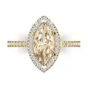 2.38Ct Marquise Cut Natural Morganite Solid Gold Halo Engagement Promise Ring