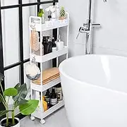AROGAN Slim Rolling Storage Cart with Wheels, 4 Tier Organizer, Rolling Utility Cart for Kitchen, Bathroom, Laundry Room, Office, Narrow Place (White)