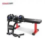 Powertrain 48KG Adjustable Dumbbell Set (Blue) & Stand with Flat Bench