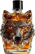 Whiskey Bottle, 350ml Glass Liquor Bottles, Wolf Head Shaped Whiskey Decanter, Clear Wine Bottles
