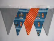 Bunting/flags Fabric Robot Aqua/grey/orange Present Gift Nursery Bedroom Boy