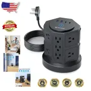 Elegant Tower Surge Protector with USB Ports, 14 Outlets, 2100J Safety, 10FT