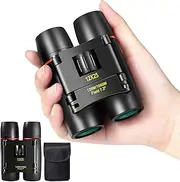 [WRNRN] 12X25 Mini Pocket Binoculars Compact, Small Lightweight Foldable for Adults Kids Bird Watching, Travel, Opera Concert, Hiking, Cruise, Football Game Green