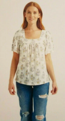 LUCKY BRAND Women White Floral Cotton Modal Blouse Top Size XXL NEW