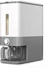 Rice Dispenser, Large Sealed Grain Container Storage with Measuring Cup, Food Cereal Container Bins for Flour Cereal Kitchen Storage (Grey)