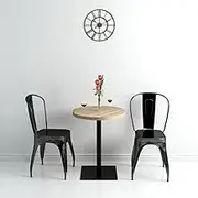 Oak Bistro Table Round for Dining, Farmhouse Kitchen or Bar, Steel Leg, 60x75 cm, Room Décor Set