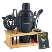 Mixology Bartender Kit - 8-Piece Cocktail Shaker Set with Pine Wood Black Matte