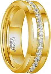 [Greenpod] 6mm 8mm Tungsten Carbide Rings for Men Silver/Gold Cubic Zirconia Eternity Wedding band Women High Polish Comfort Fit Size 6-13