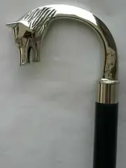 Nautical Silver Brass Wolf Head Handle Victorian Wooden Walking stick Shaft Cane